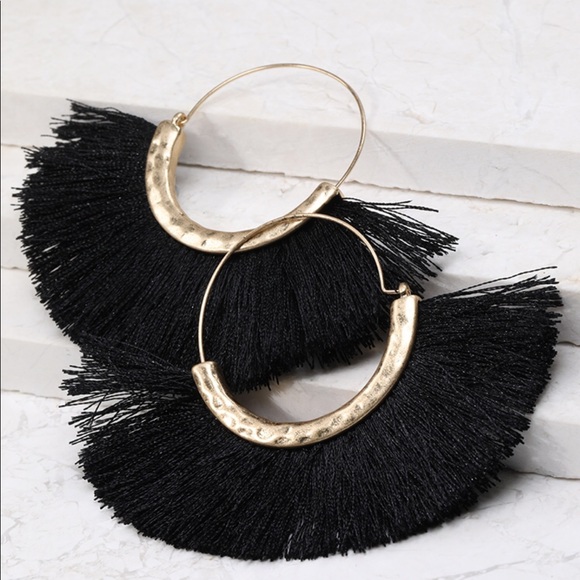 Jewelry - Hammered metal semicircle tassel earrings